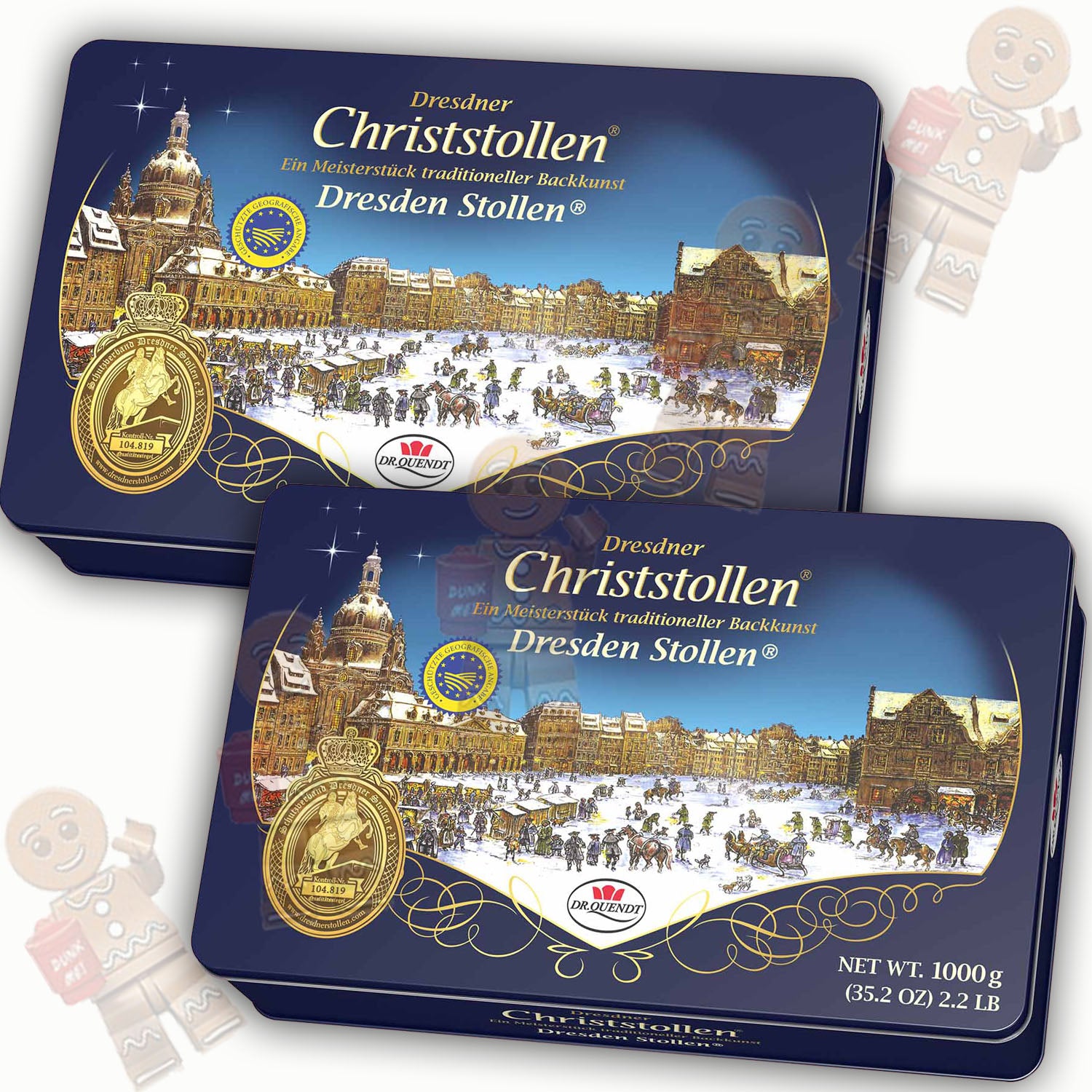Original Dresdner Christstollen 2x 1kg Rosinen Stollen in Metalldose Dr. Quendt MHD: 05/2026