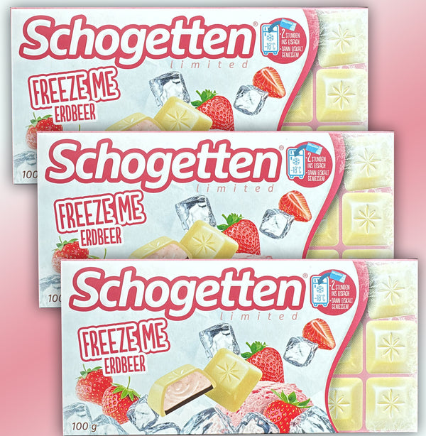 3x 100g Schogetten Freeze Me Erdbeere weiße Schokolade limitierte Edition 300g