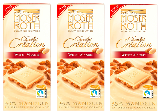 Moser Roth weiße Mandel | 3x 125g Tafel | weiße Schokolade mit 33% Mandeln