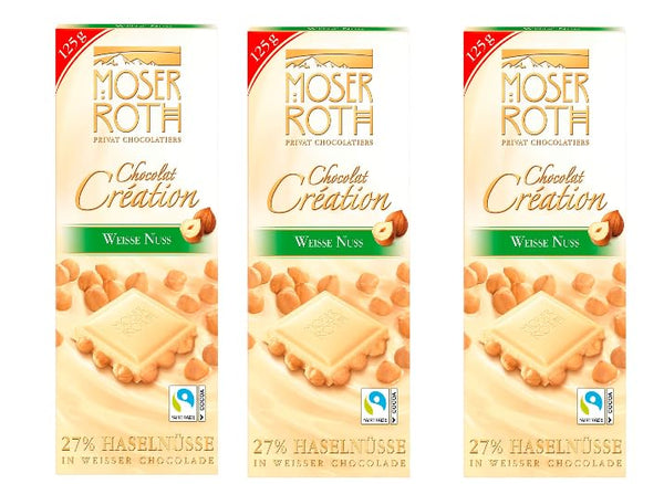 Moser Roth weiße Nuss | 3x 125g Tafel | weiße Schokolade mit 27% Haselnüssen