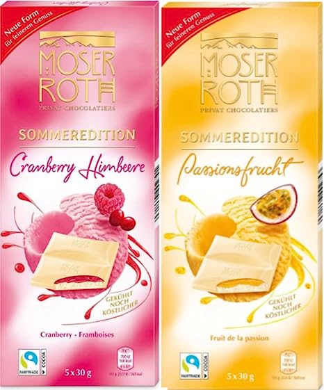 Moser Roth Passionsfrucht & Cranberry Himbeere | 2x 150g Tafel | limitierte Sommeredition | weiße Schokolade