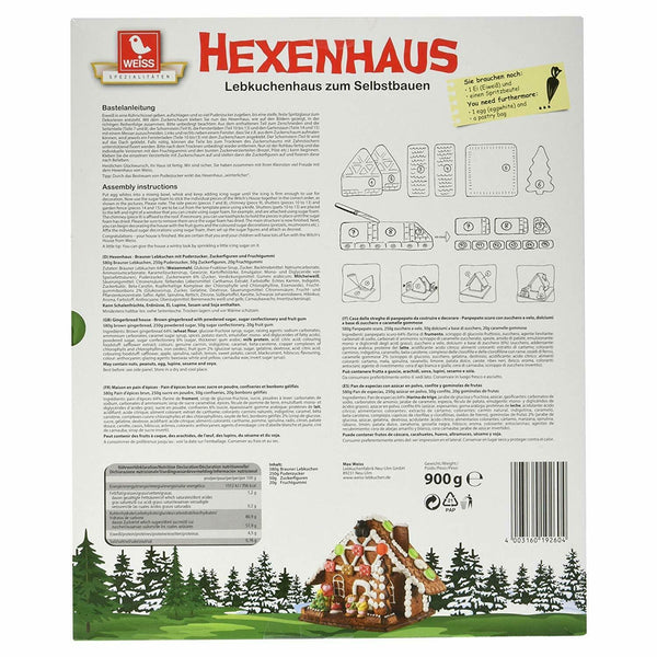 Weiss | Lebkuchenhaus HEXENHAUS mit Dekor inkl. Puderzucker | 900 g
