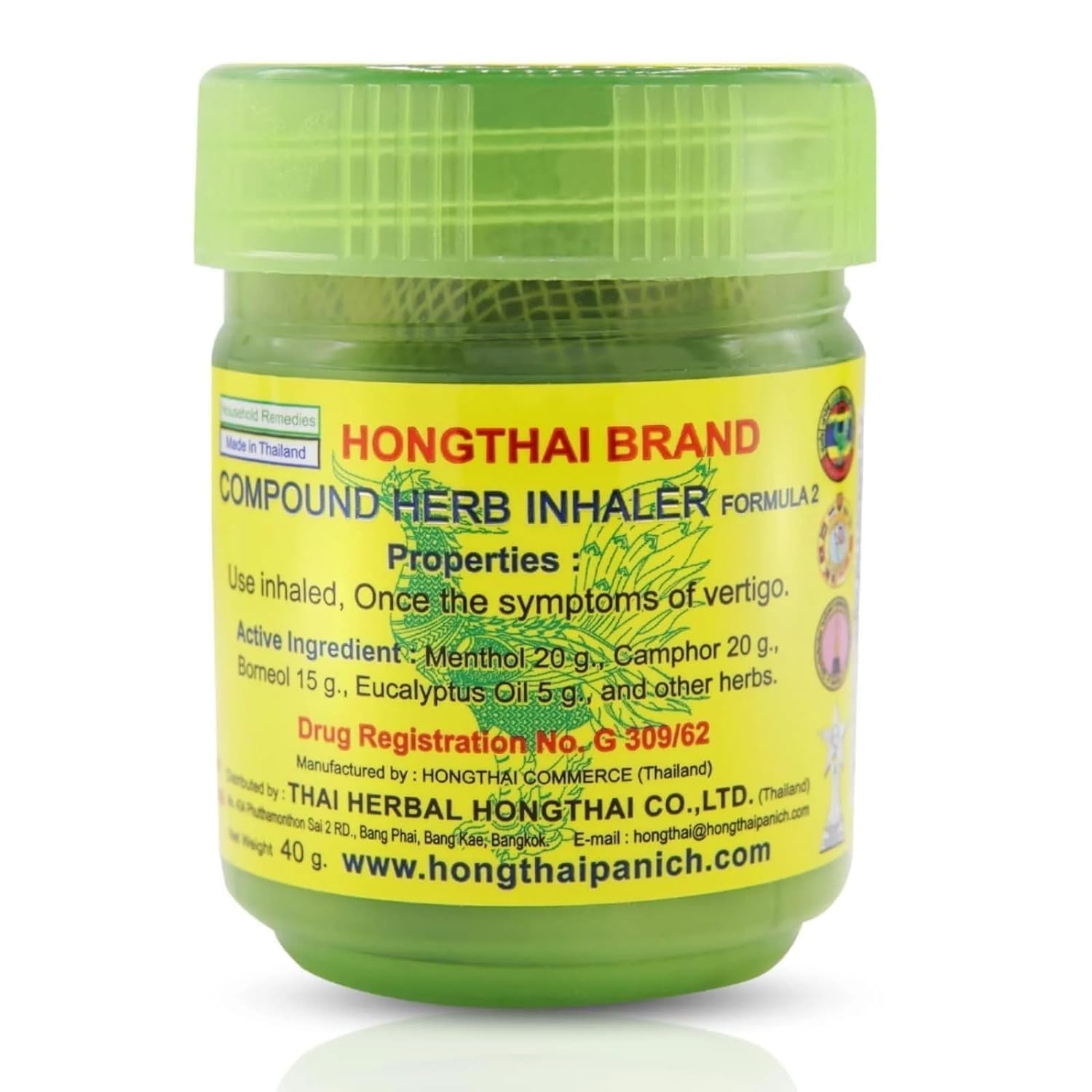 HONG THAI Thailands #1 YADOM 14 Kräuter Inhaler Riechdose Strong Migräne Kopfschmerz Erkältung