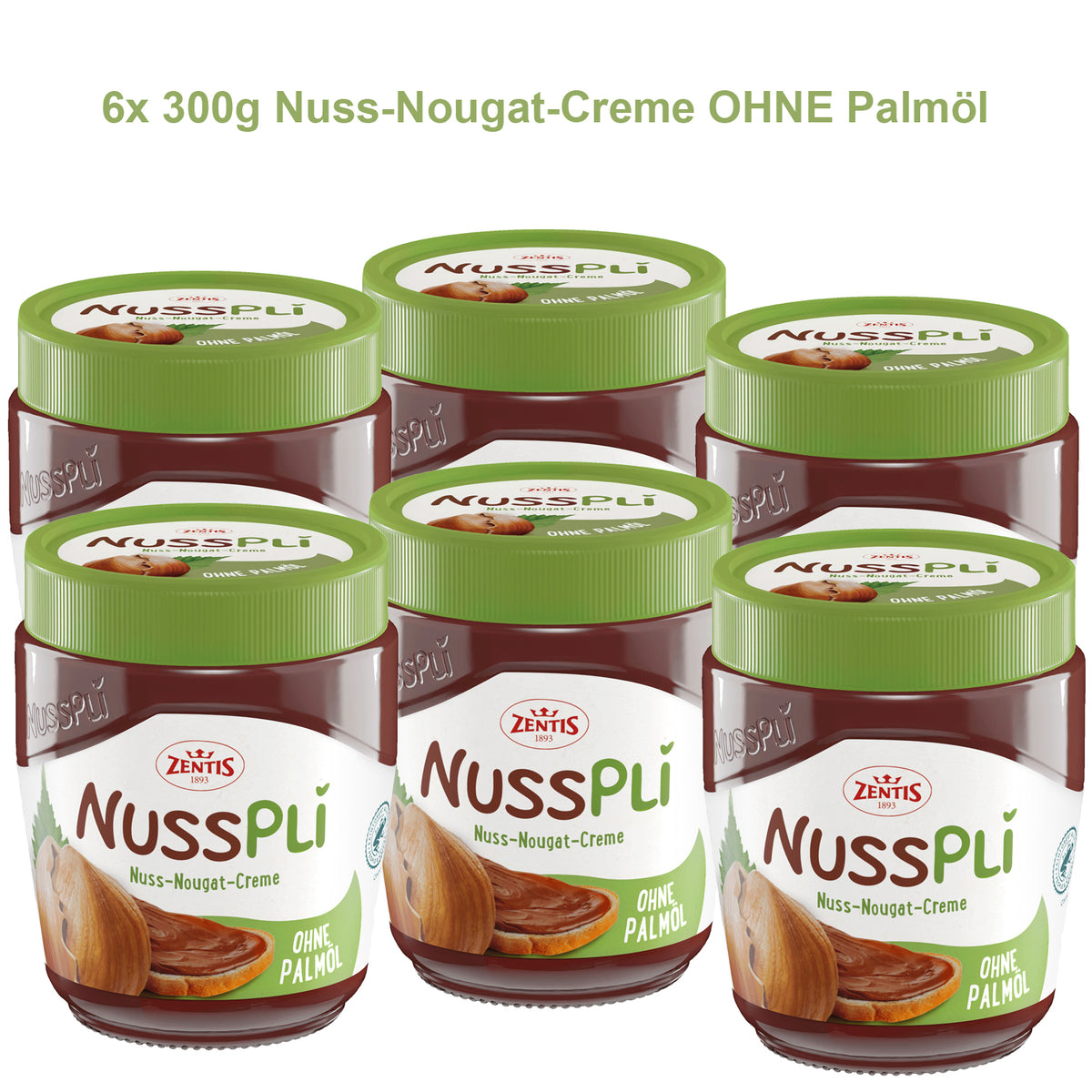 6x Nusspli OHNE Palmöl Nuss Nougat Creme Zentis (300g Glas