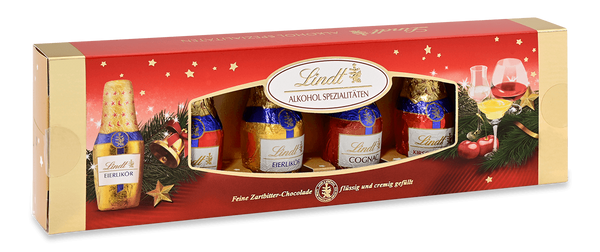 Lindt Alkohol Spezialitäten Zartbitter Schokolade mit Cognac, Eierlikör, Kirschwasser 132g