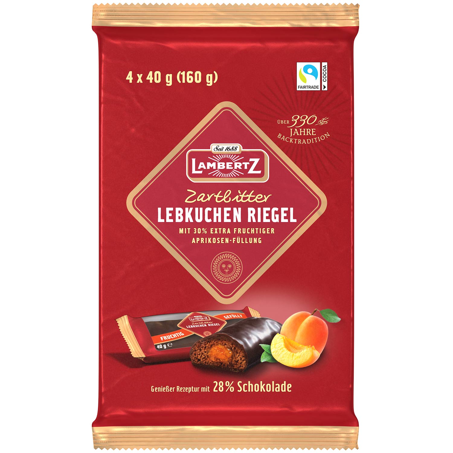Lambertz Zartbitter Lebkuchenriegel mit Aprikosenfüllung 160g