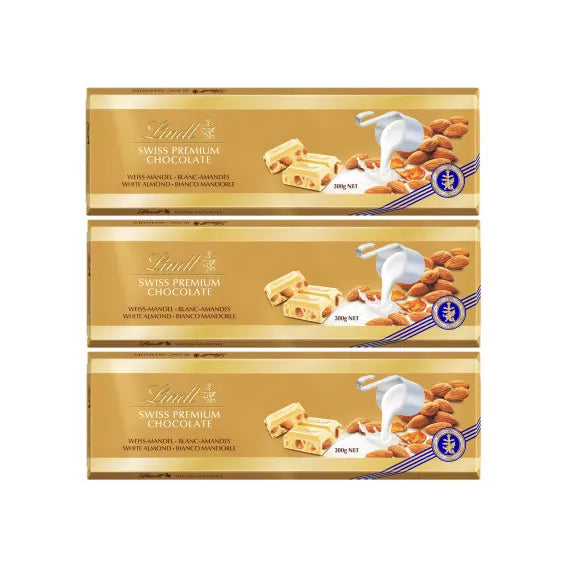 3x 300g Lindt Swiss Premium Chocolate weisse Mandel Almond Schweizer Schokolade 900g