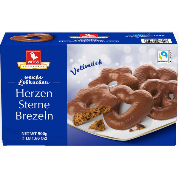 Herzen Sterne Brezeln Vollmilch von Fa. WEISS 500g Schokoladen Lebkuchen  MHD: APRIL 26