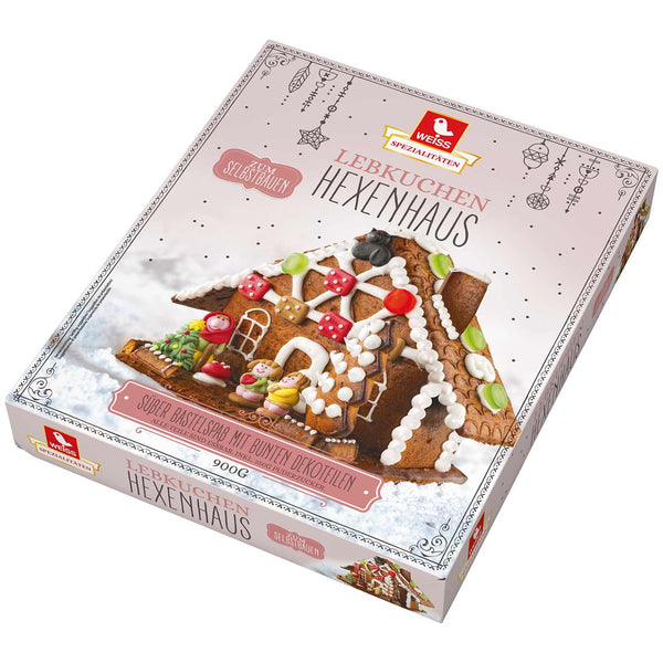 Weiss | Lebkuchenhaus HEXENHAUS mit Dekor inkl. Puderzucker | 900 g