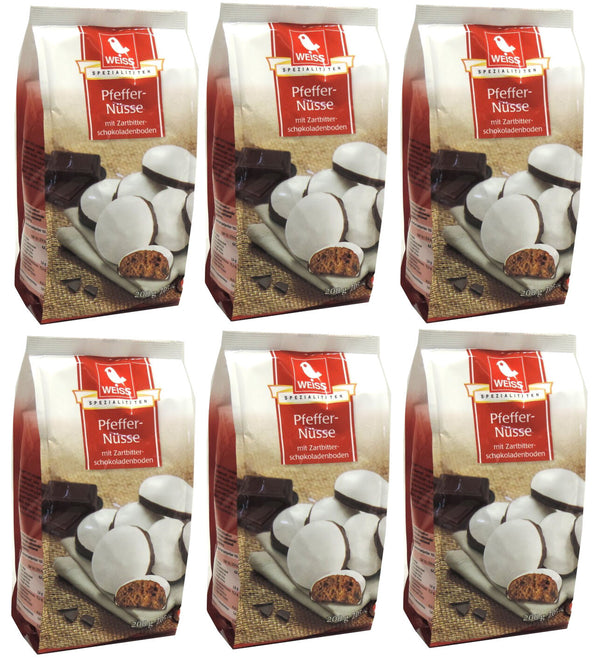 Weiss 6x 200gr PfefferNüsse glasiert mit Zartbitterschokoladenboden 1,2 Kg