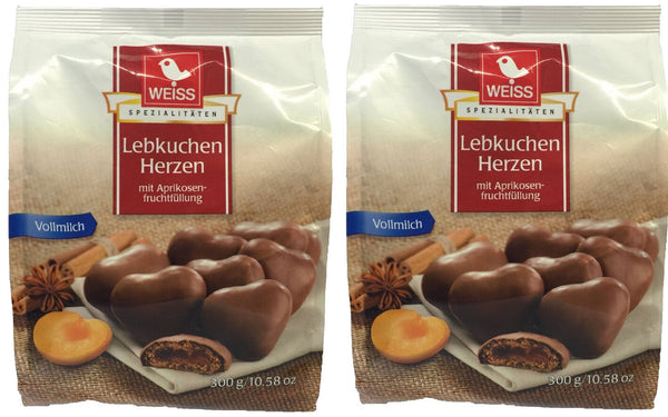 Weiss 2x300g Vollmilch Lebkuchen Herzen gefüllt mit Aprikosenfüllung  600g