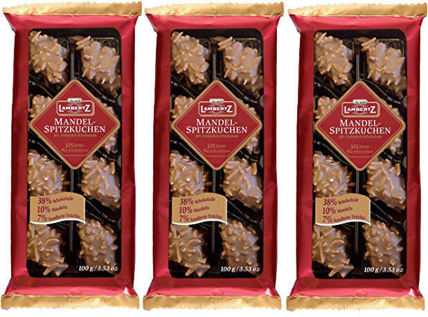 Lambertz 3 x 100 g. Aachener Mandel Spitzkuchen mit Vollmilch-Schokolade 300 g. MHD: 04/26
