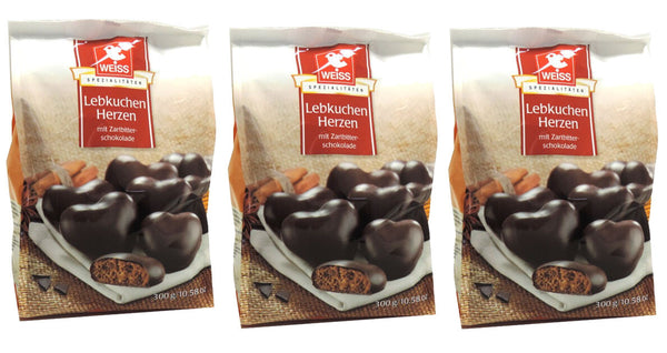 Weiss 3x 300g Braune Lebkuchen Herzen mit 23% Zartbitterschokolade überzog. 900g MHD: 4/2026
