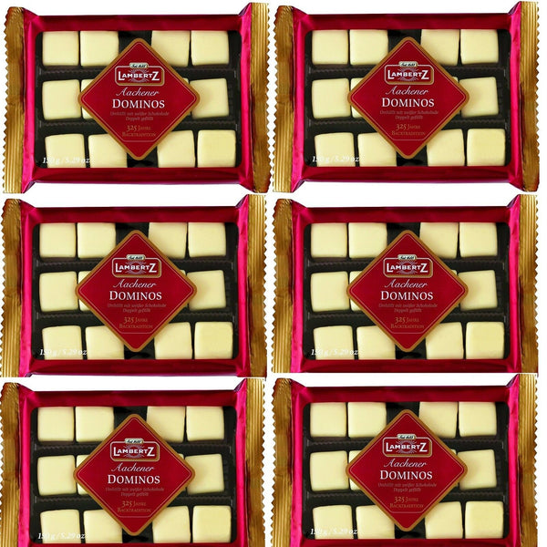 LAMBERTZ 6 x 150g. Feine Weisse Aachener Dominos Dominosteine doppelt gefüllt MHD 30.04.26