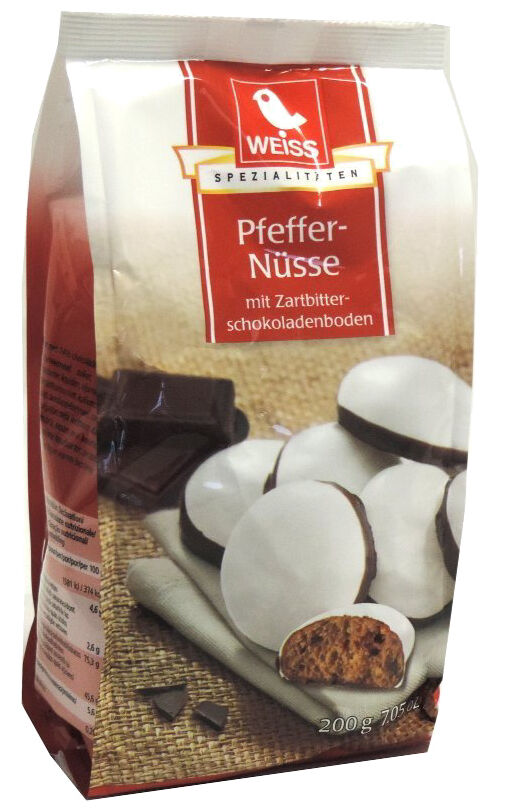 Weiss 200gr PfefferNüsse glasiert mit Zartbitterschokoladenboden