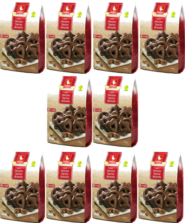 Weiss 10 x 400gr. Zartbitter Mini Herzen Sterne Brezeln 4 kg