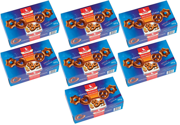 WEISS 7x 500g Zarte Lebkuchen Herzen Sterne Brezeln Vollmilch Schokolade 3,5 Kg MHD: 30/04/2026