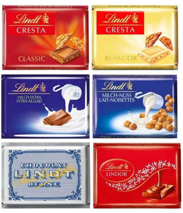Lindt Napolitains Premium Swiss Schokolade 1 kg Mini Tafeln Milch-Nuss, LINDOR Milch, Cresta, Weiß, Crémant Schokoladengeschenk
