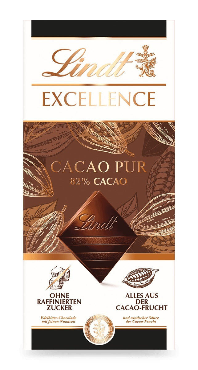 3x EXCELLENCE CACAO PUR - LINDT | 3x 50 g Tafel | alles aus der Cacao-Frucht mit 82% acao | ohne weitere Zutaten | 150g