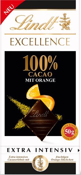 Lindt Excellence 100 % Kakao mit Orange extra Intensiv 50g