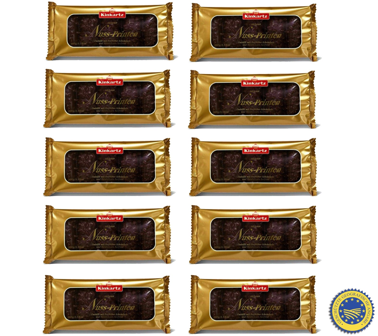 Kinkartz Aachener Nuss-Printen umhüllt 29% Zartbitterschokolade (10 x 100g) MHD: 4/2026