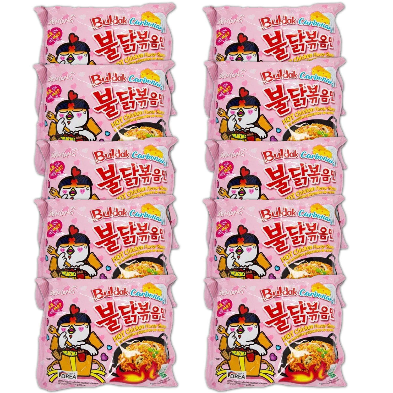 Samyang - 10 x Carbonara Hot Chicken 130 g - Asia Instant Ramen Nudeln Extra Scharf | 2x5er Pack | 1300g