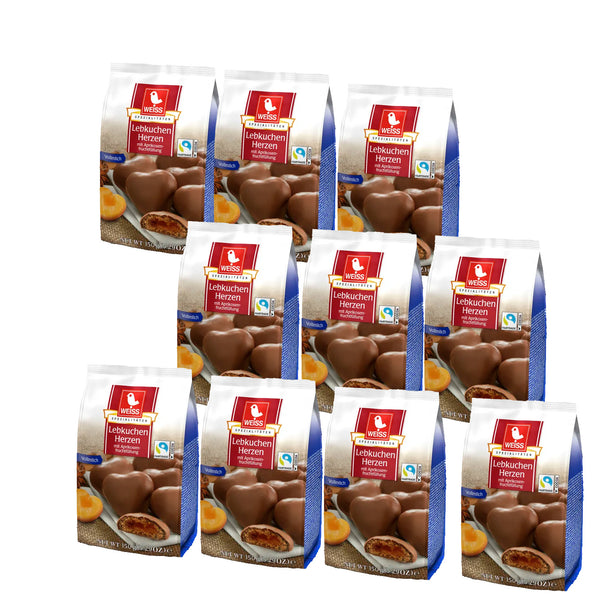 WEISS Gefüllte Lebkuchen Herzen VOLLMILCH SCHOKOLADE  10x150 g | 1500g