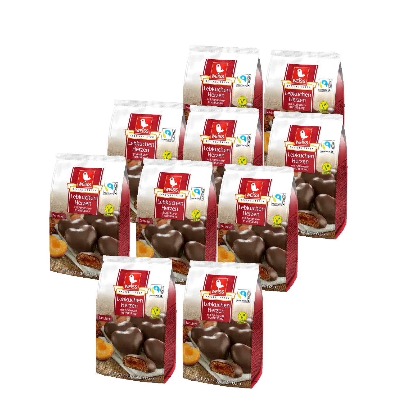 WEISS Gefüllte Lebkuchen Herzen ZARTBITTER SCHOKOLADE  10x150 g | 1500g MHD: 4/2026