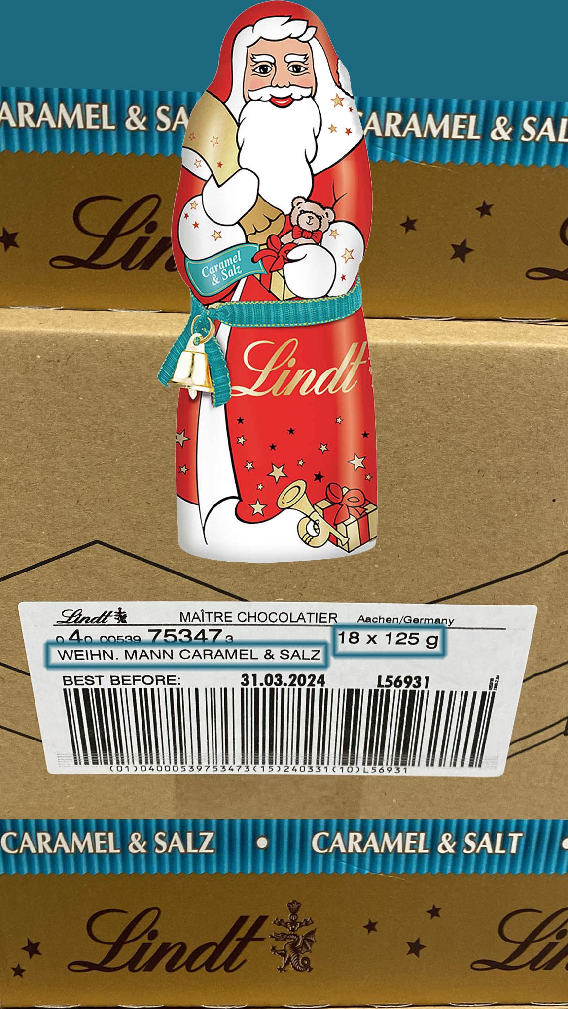 18x 125g Lindt Weihnachtsmann Caramel & Salz | 2,25 kg MHD 2026