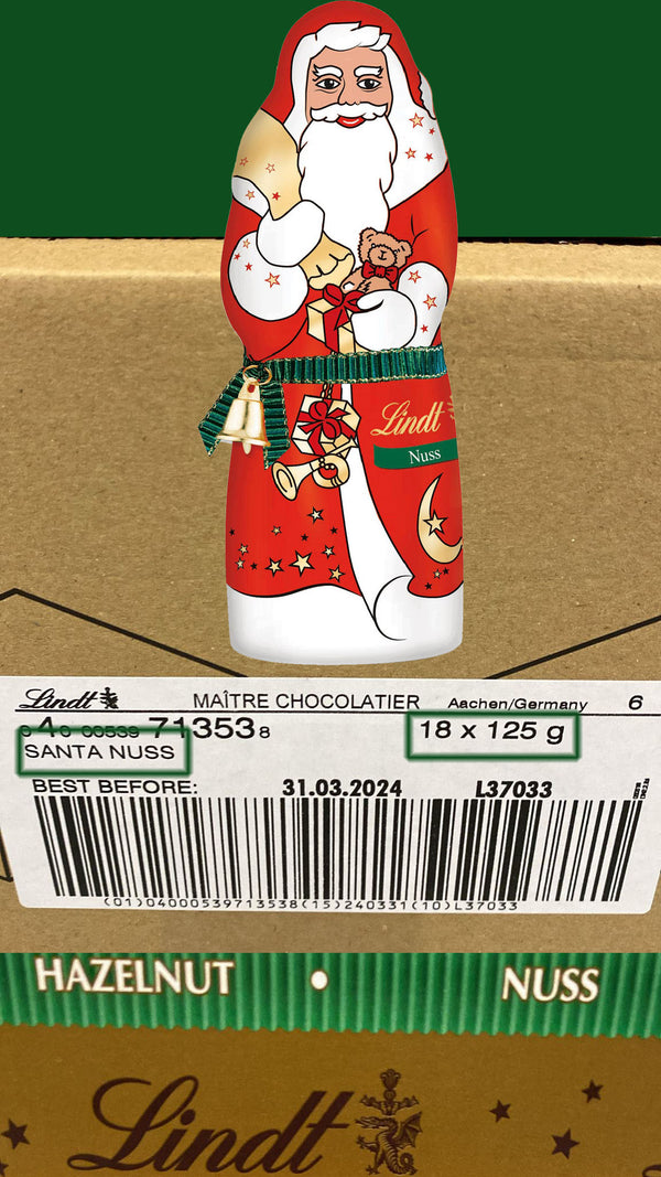 18x 125g Lindt Weihnachtsmann Vollmilch NUSS Schokolade | 2,25 kg MHD 2026