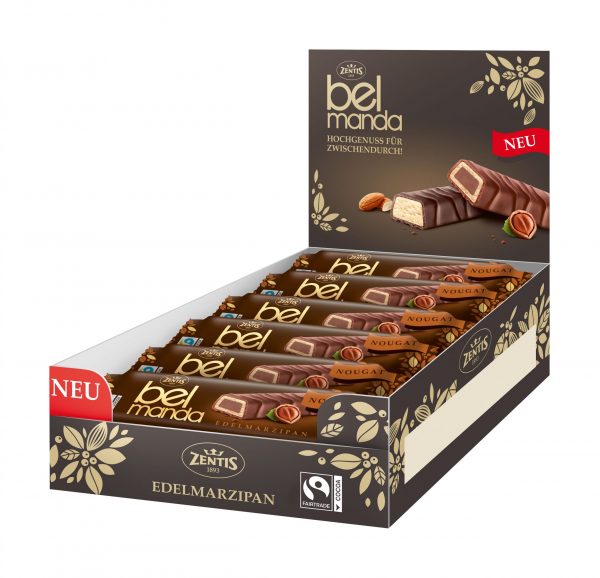 Belmanda Nougat Riegel Zentis | Edelmarzipan und zarter Nougat in köstlicher Milchschokolade| 18x 40g Riegel