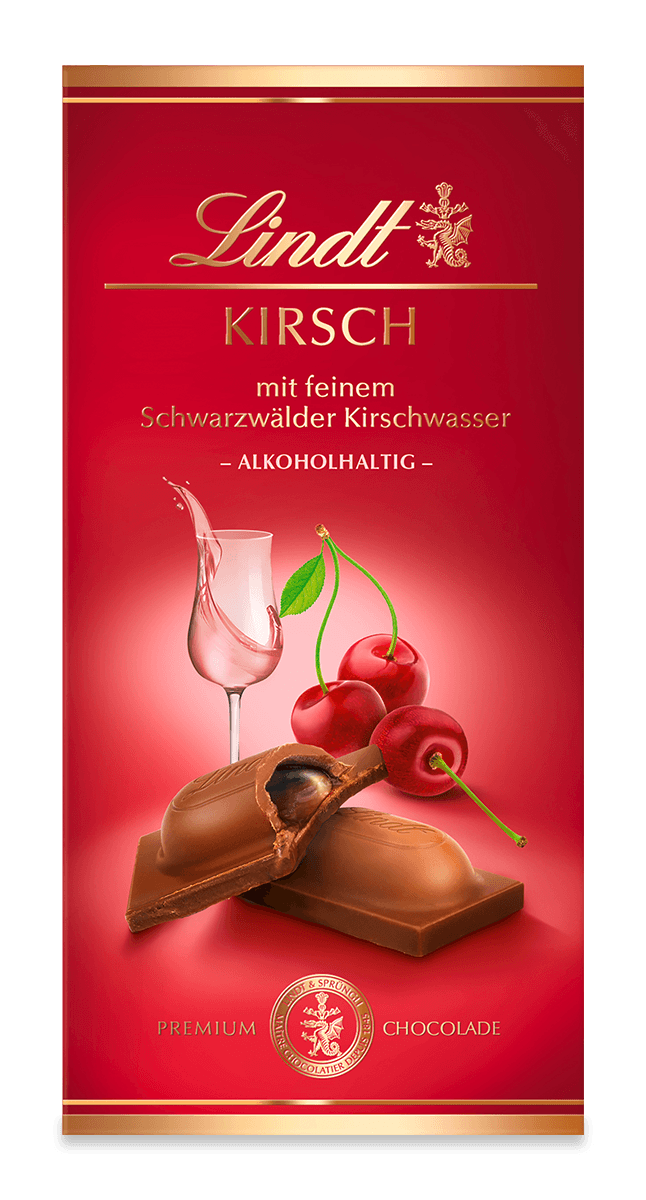 Lindt Kirschwasser in Vollmilch Schokolade Gourmet Tafel 100g