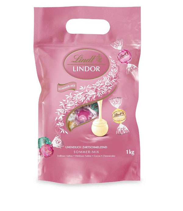 Sommermix  Lindor Kugeln Erdbeer-Sahne, Cheesecake, Cocos, Himbeer-Sahne (1kg Beutel)