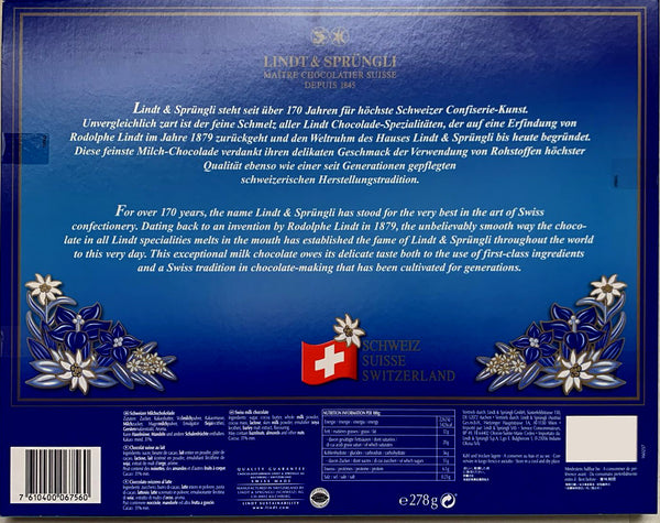 Schweizer Ansichten SOUVENIR 278g Lindt Napolitains 49 Mini Täfelchen Vollmilch in der Geschenkverpackung