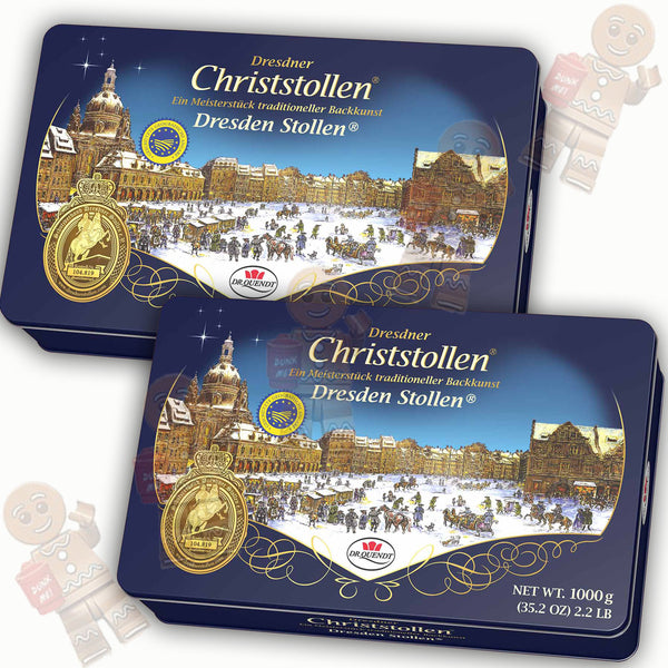 Original Dresdner Christstollen 2x 1kg Rosinen Stollen in Metalldose Dr. Quendt MHD: 05/2026