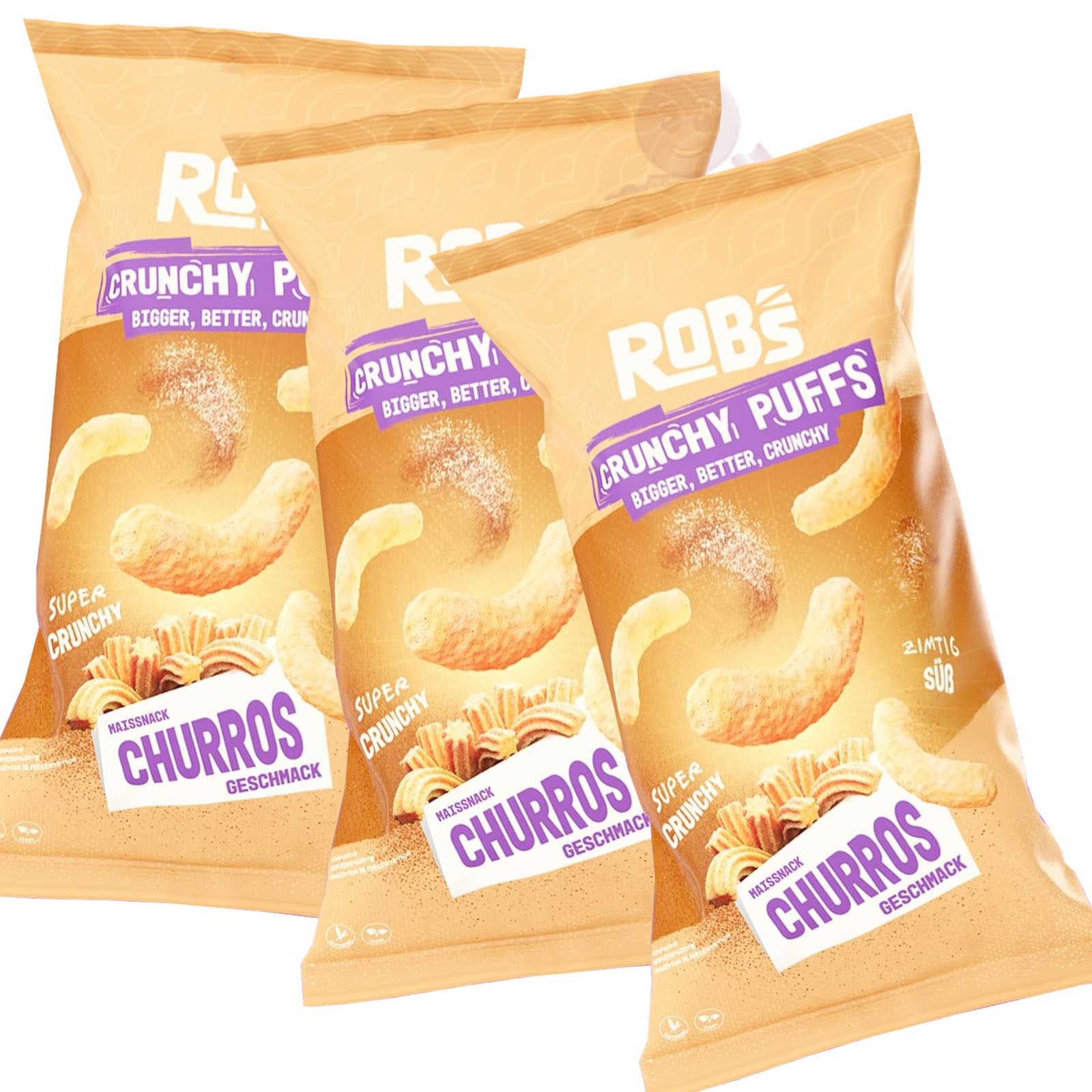 Rob's Crunchy Puffs - nur LIMITIERT erhältlich | Bigger, Better, Crunchy | CHURRO - Geschmack | 3x 130g