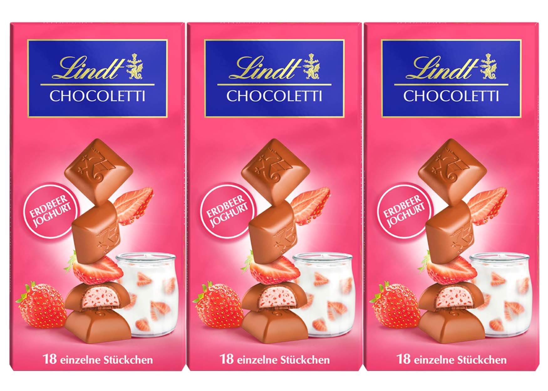 3x 100g Lindt Chocoletti gefüllte  Schokoladenstückchen Sommeredition  mit  Erdbeer Joghurt - 300g