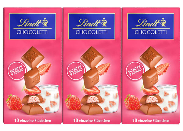 3x 100g Lindt Chocoletti gefüllte  Schokoladenstückchen Sommeredition  mit  Erdbeer Joghurt - 300g