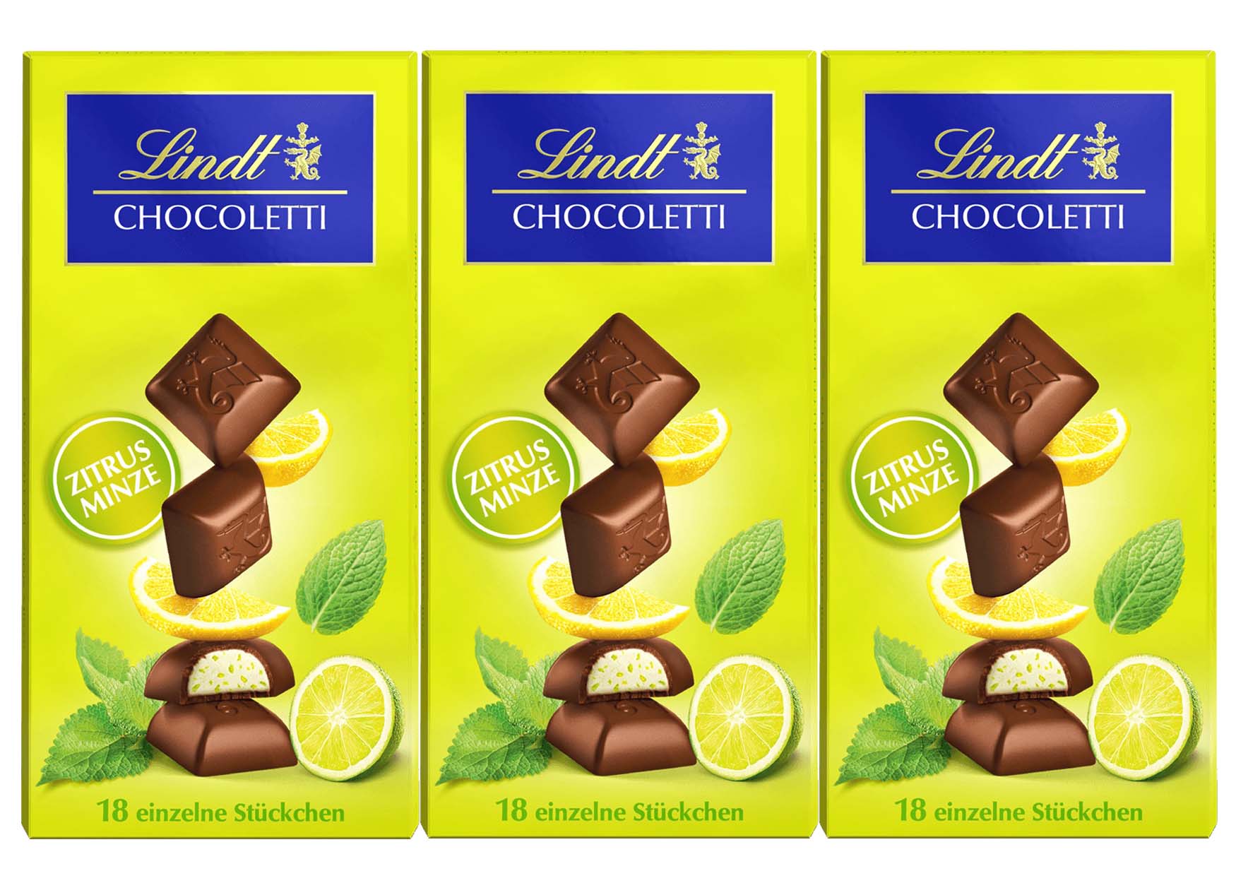 3x 100g Lindt Chocoletti gefüllte  Schokoladenstückchen Sommeredition  mit Zitrus Minze -   300g