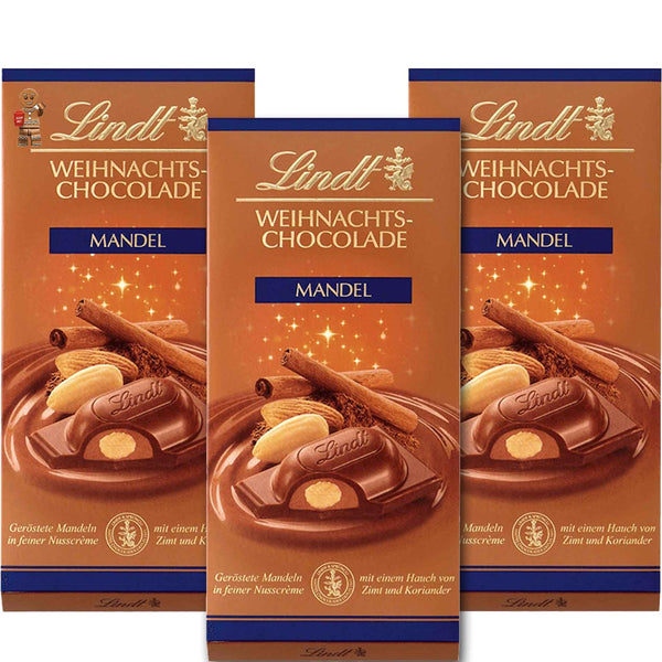 3x 100g Tafel Lindt Weihnachts-Chocolade Mandel Tafel | 300g