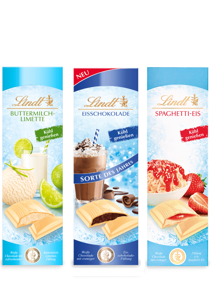 Weiße Lindt Sommerschokolade Mix Spaghetti-Eis, Eisschokolade und Buttermilch-Limette 3x100g