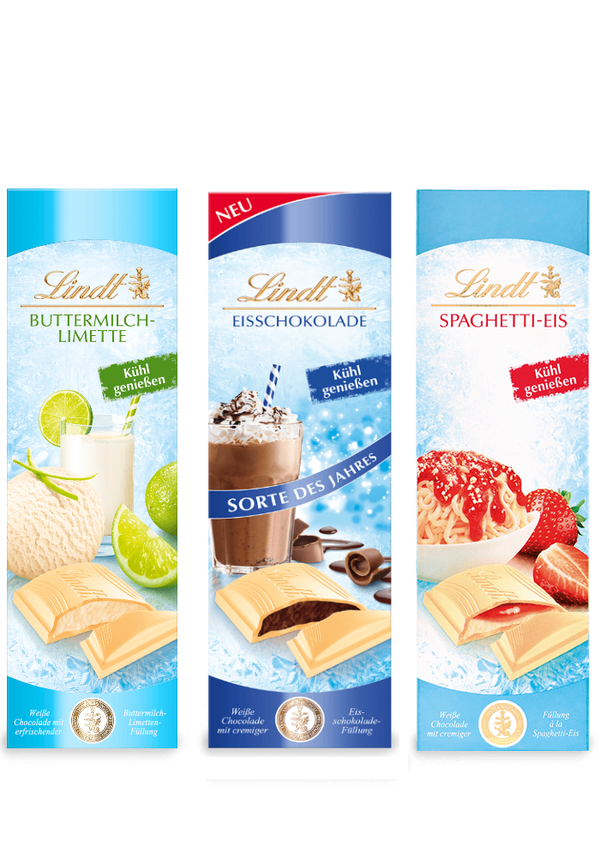 Weiße Lindt Sommerschokolade Mix Spaghetti-Eis, Eisschokolade und Buttermilch-Limette 3x100g