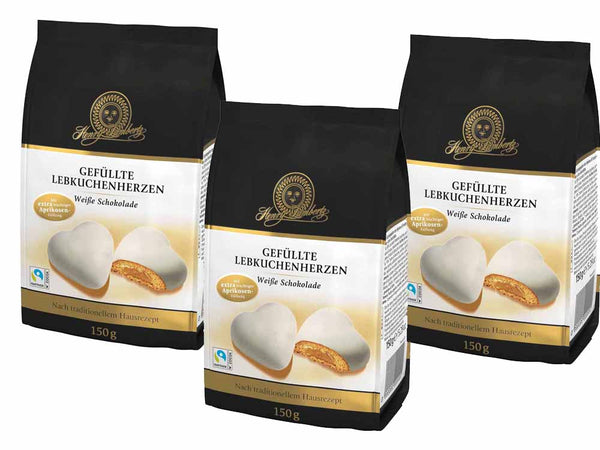 Henry Lambertz Gefüllte Lebkuchen Herzen WEISSE SCHOKOLADE  3x150 g MHD 6/2025