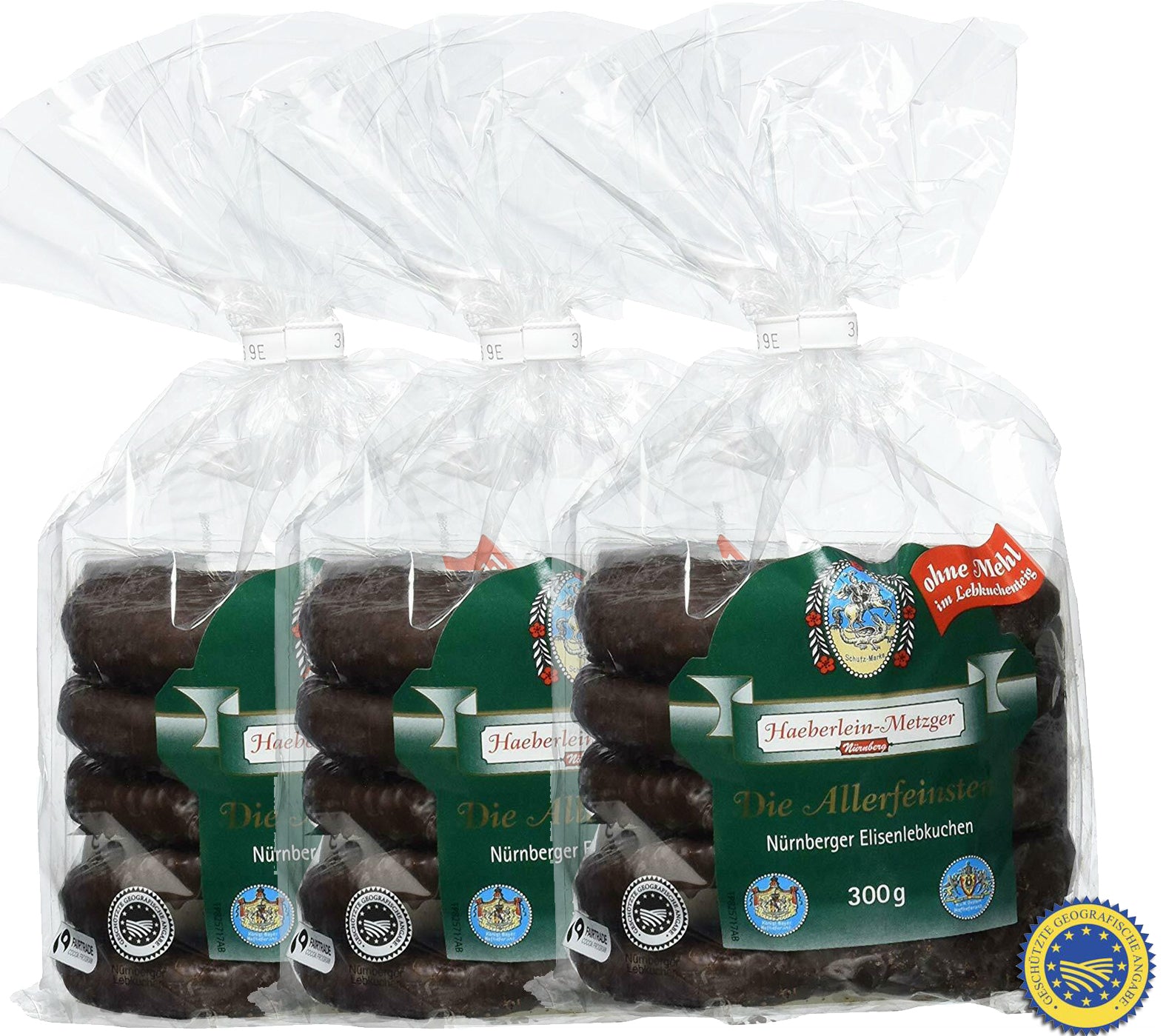 Die Allerfeinsten Elisen Lebkuchen 3x300 g Haeberlein Metzger ohne Mehl Zartbitter MHD: 30/04/2026