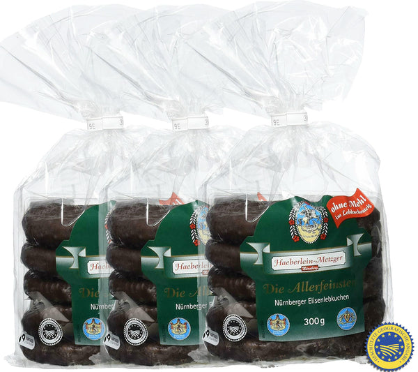 Die Allerfeinsten Elisen Lebkuchen 3x300 g Haeberlein Metzger ohne Mehl Zartbitter MHD: 30/04/2026