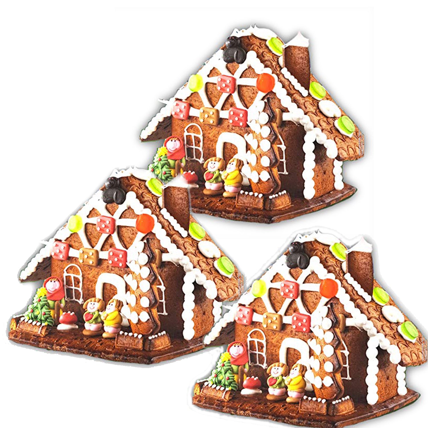 Hexenhaus 3x Lebkuchenhaus Bausatz mit Dekor inkl. Puderzucker je 900 g | 2,7kg