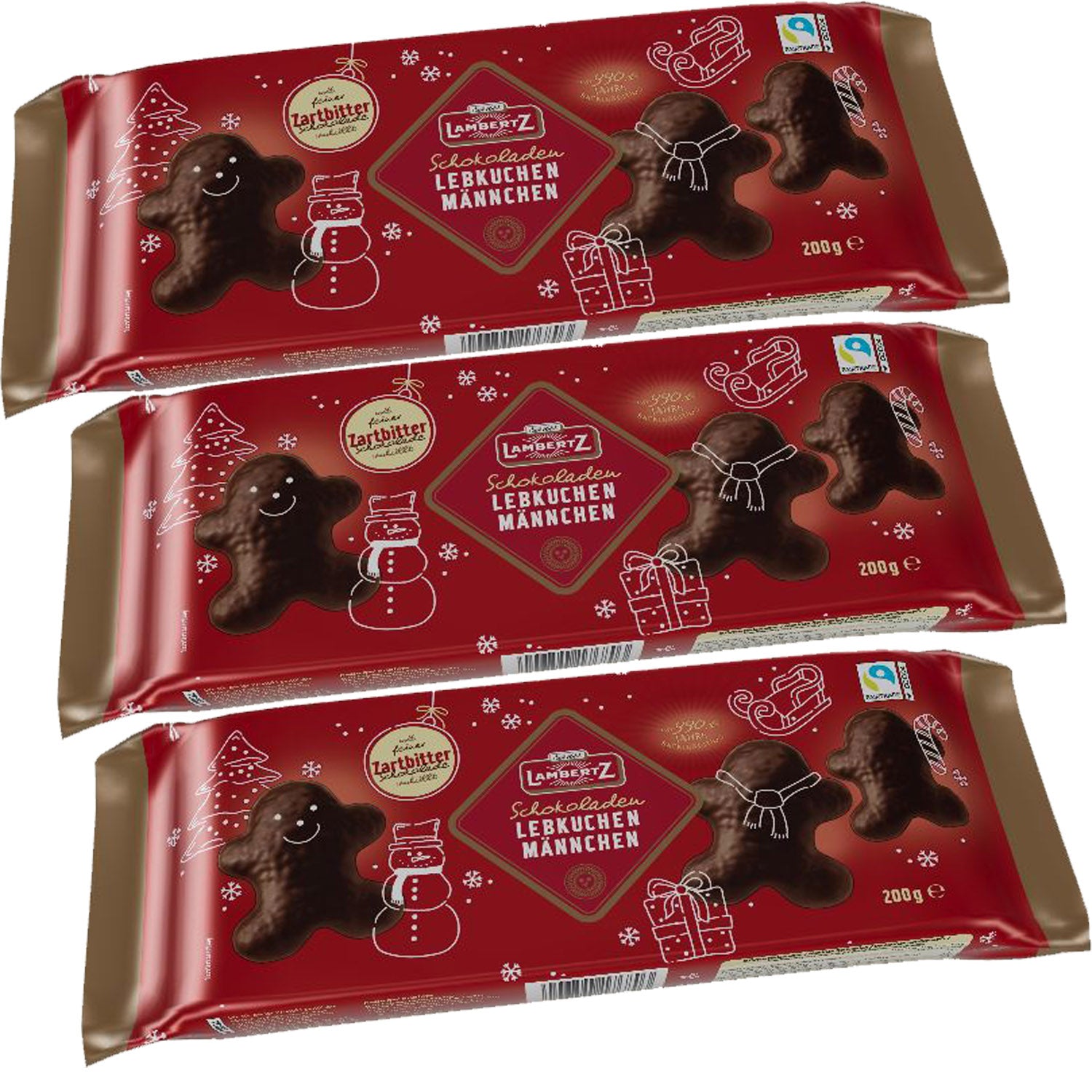 3x 200g LEBKUCHENMÄNNCHEN Zartbitter  Lambertz | 600g ZB