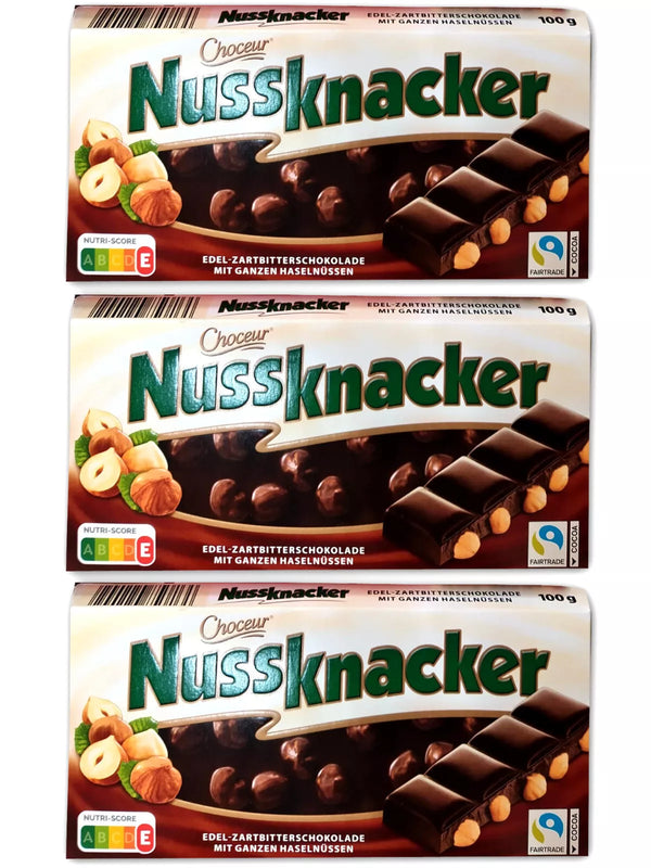 3x 100g Zartbitter Ganze NUSS Choceur Nussknacker hazelnut Choclate Schokolade | Nussknacker | 300g