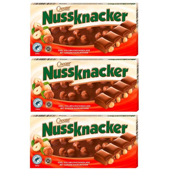 3x 100g Tafel Choceur Vollmilchschokolade mit ganzen Haselnüssen | Nussknacker | 300g