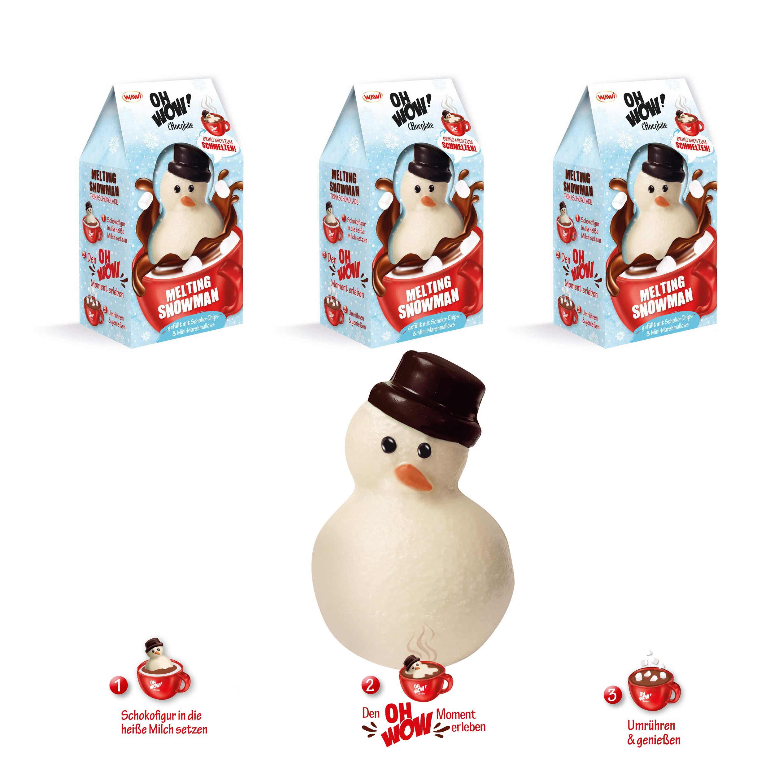 Melting Snowman 3x WAWI Kakao Schneemann der schmilzt in Milch 3 x 75g